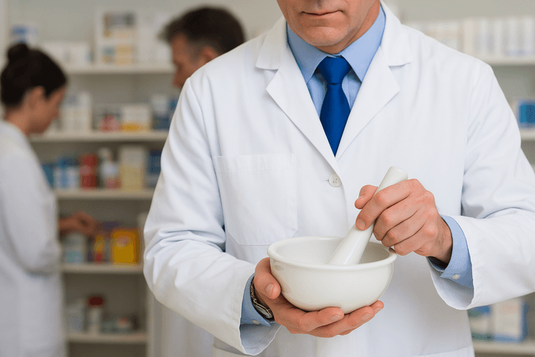 Pharmacist preparing compounded medication